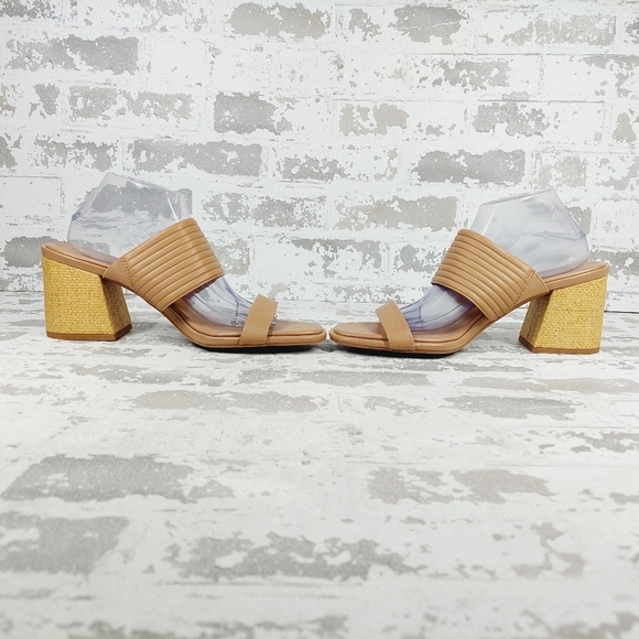 New Caslon Lamia-Lea Block Heel Tan Beige Leather Sandals Slides A824 - Picture 7 of 13
